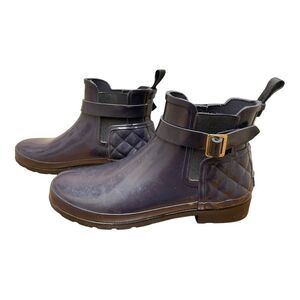 Hunter Refined Gloss Quilt Chelsea Ankle Rainboot short bootie purple Size 9